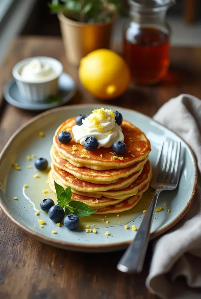 a visually appealing plate of lemon pancakes